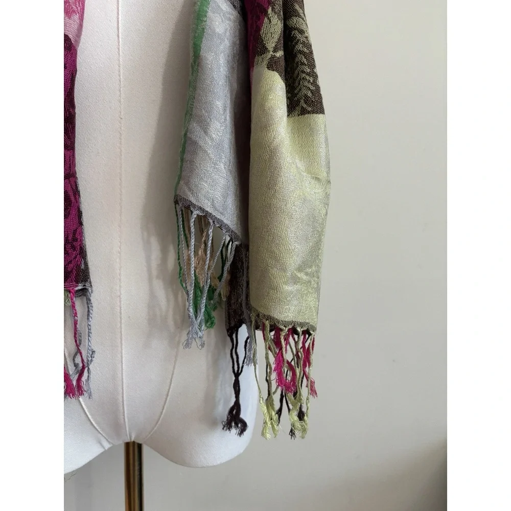 Colorful Plaid Pashmina Shawl Scarf Wrap‎ Fringe Y2K Vibe Brown Pink Green Silk